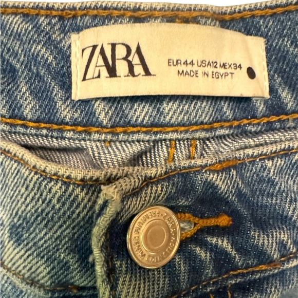 Zara Relaxed Fit Wide Leg Distressed Jeans Light Blue Euro 44 US 12 - Picture 3 of 6